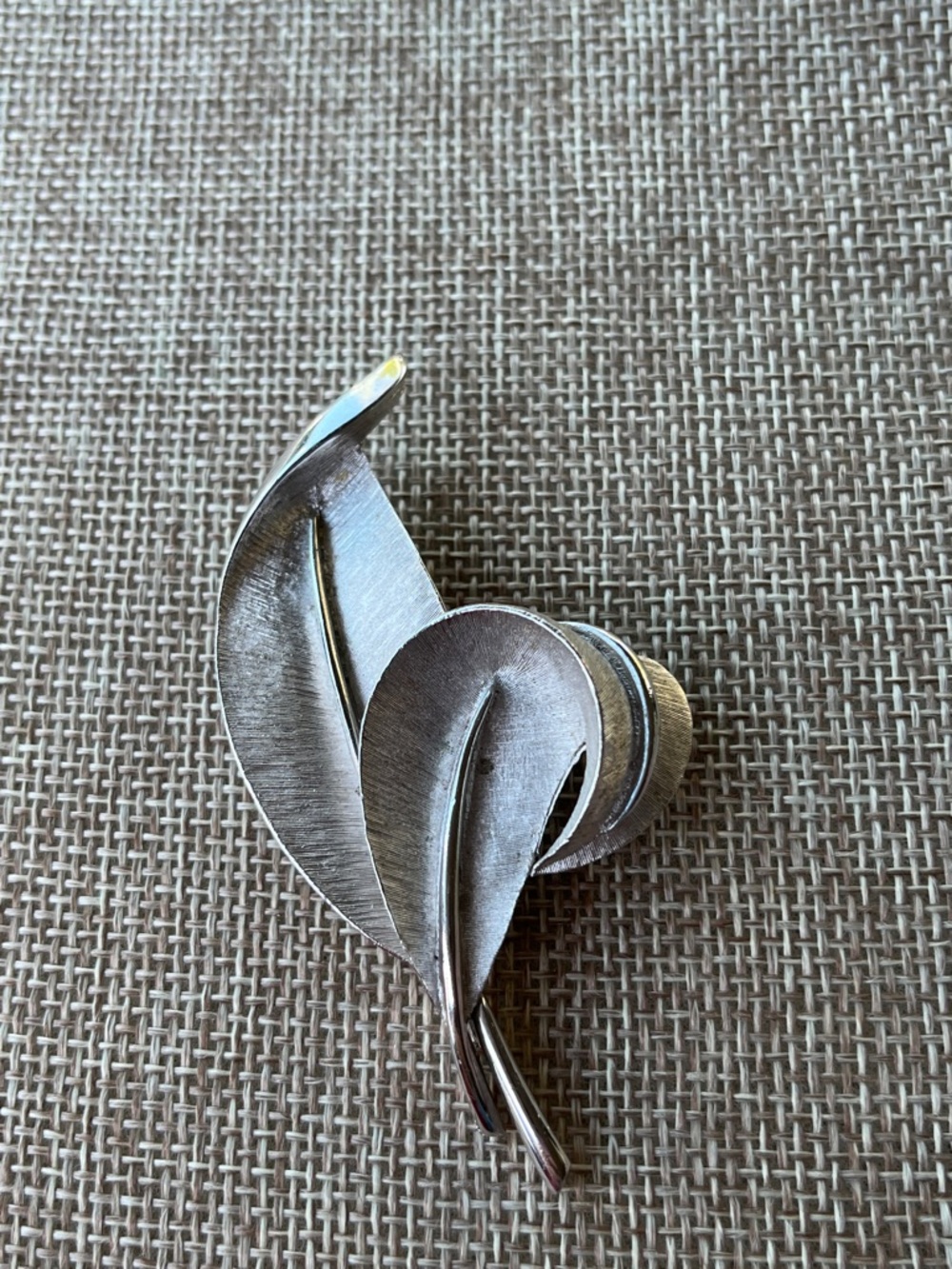 Trifari Silver-Tone Brushed Sculptural Split Leaf Brooch- vintage 1960’s
